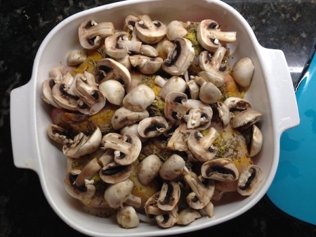 sliced-mushrooms-chicken-in-casserole